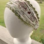 Wide Headband Floral Print Fabric With Crochet..
