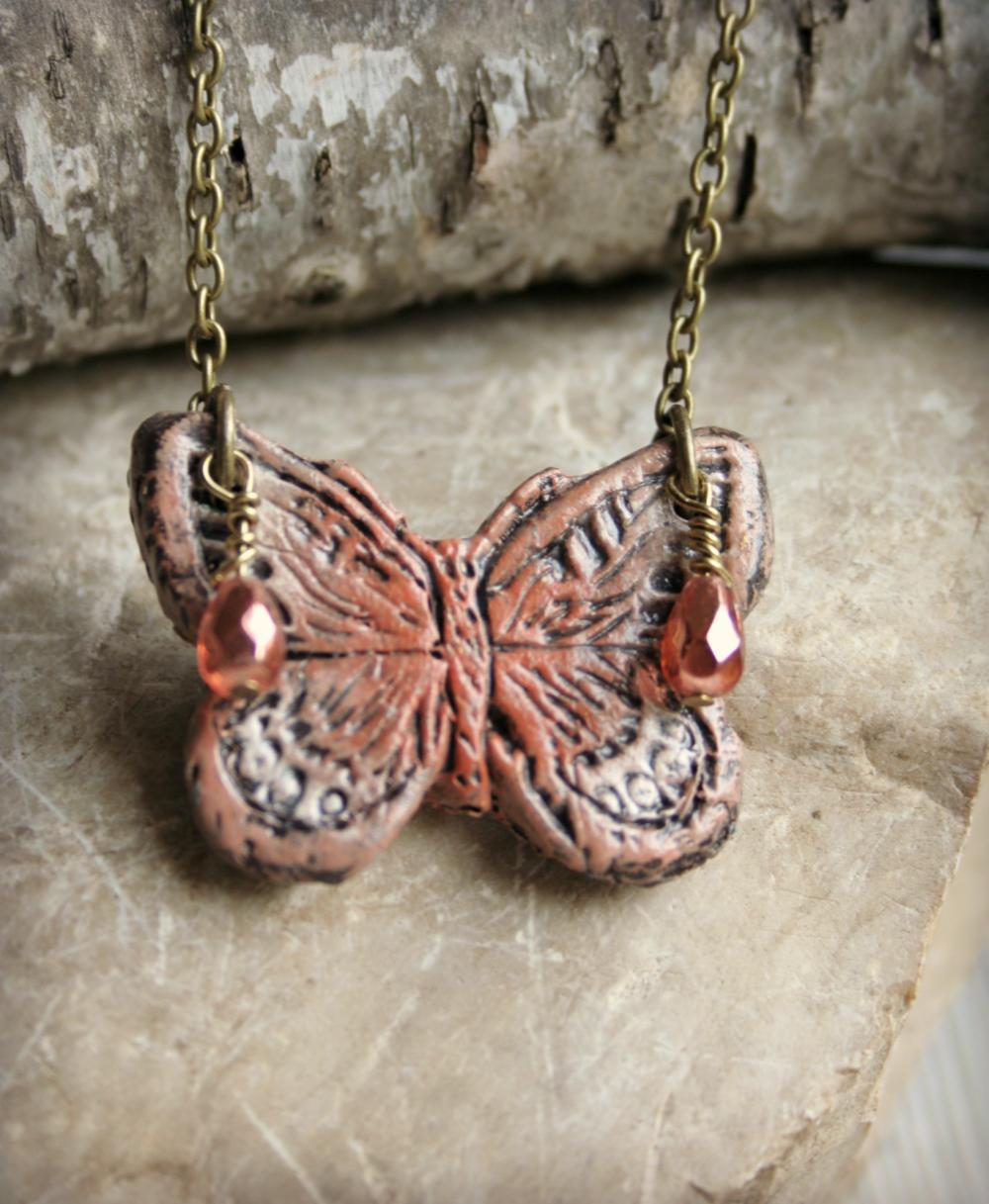 Butterfly Polymer Clay Pendant Necklace