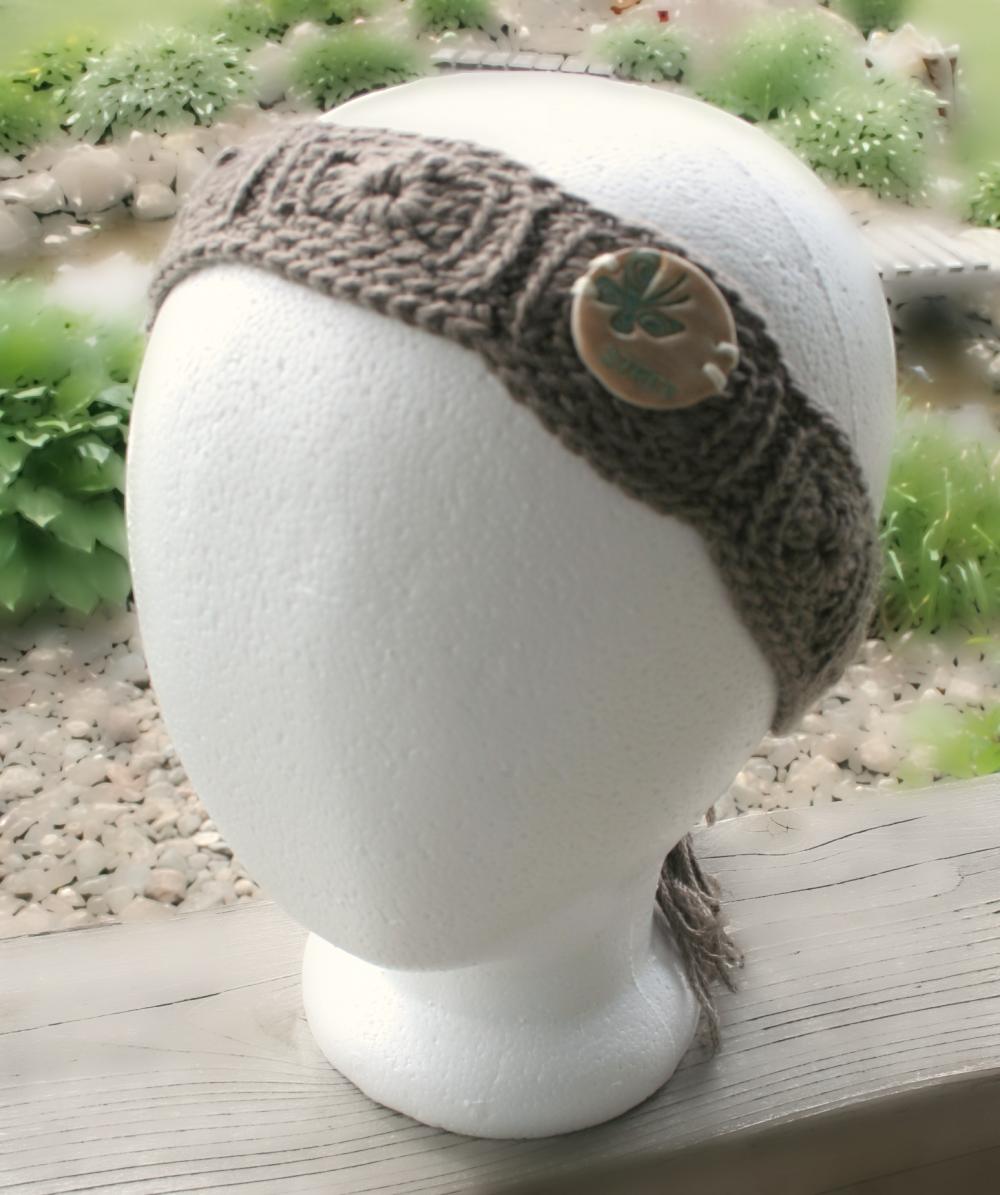 Crochet Granny Square Headband Wrap With Handmade Polymer Clay Button