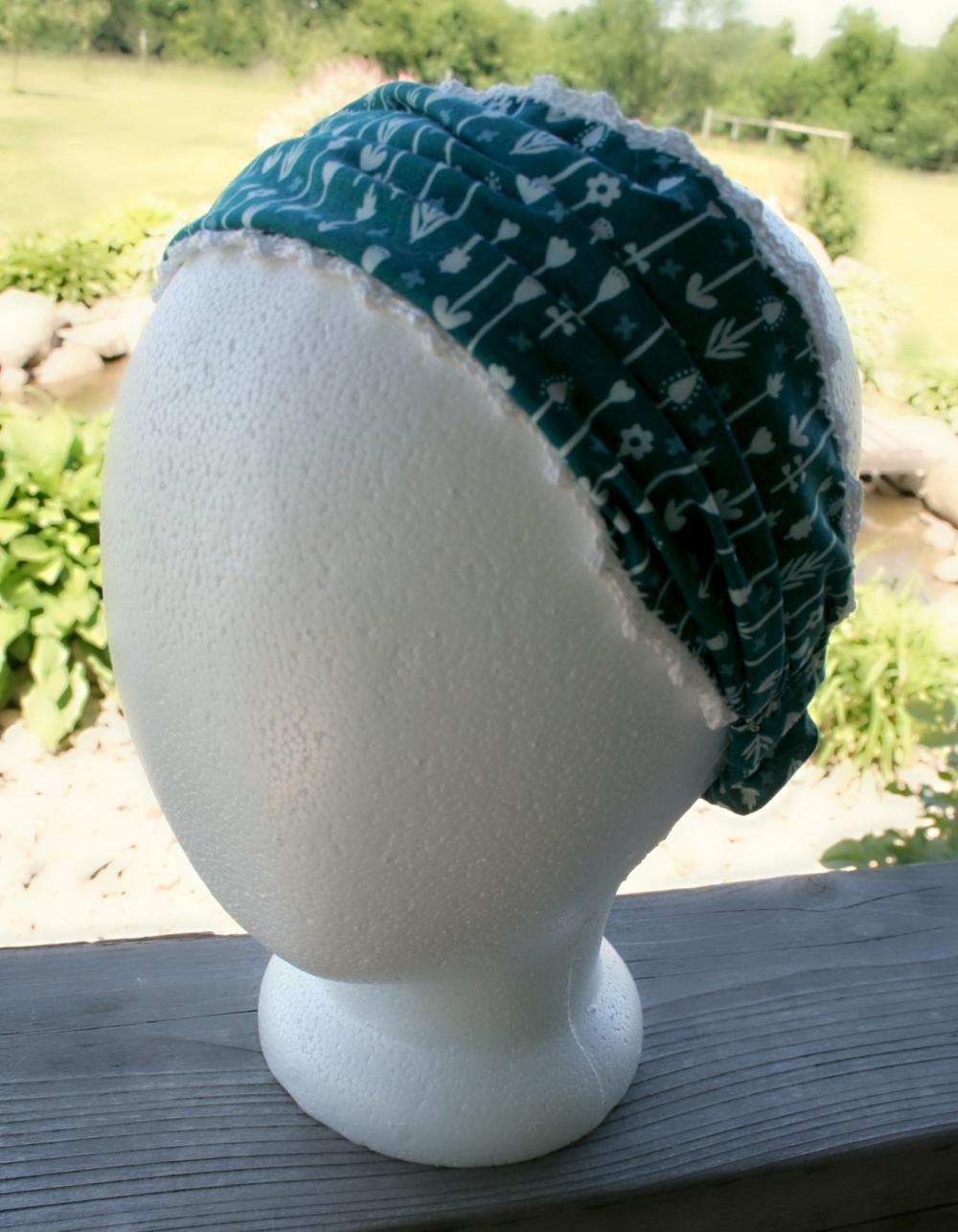 Wide Arrow Print Fabric Headband With Crochet Edging